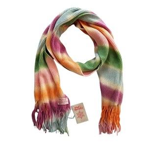 Nardi & Tagliaferri Multicolor Pastels Fringe Scarf 66” X 10” Pink Purple Green